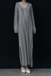 SWAYING 24 Autumn and Winter Vertical Striped V-Neck Structure Dress SW-SW24AW2L14-HUILV Gray Green